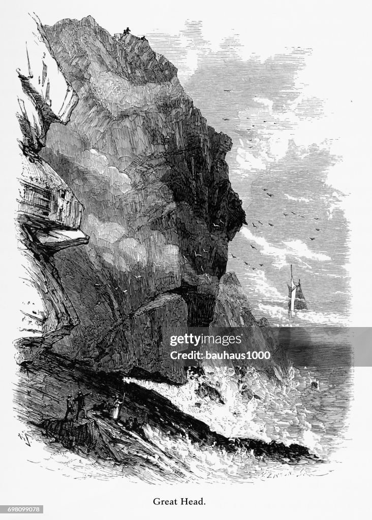 Great Head, Frenchman’s Bay, Maine, United States, American Victorian Engraving, 1872