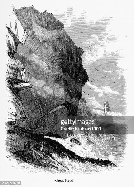 巨大的頭，法國人的灣，緬因州，美國，美國的維多利亞時代雕刻 1872 - hancock county 幅插畫檔、美工圖案、卡通及圖標