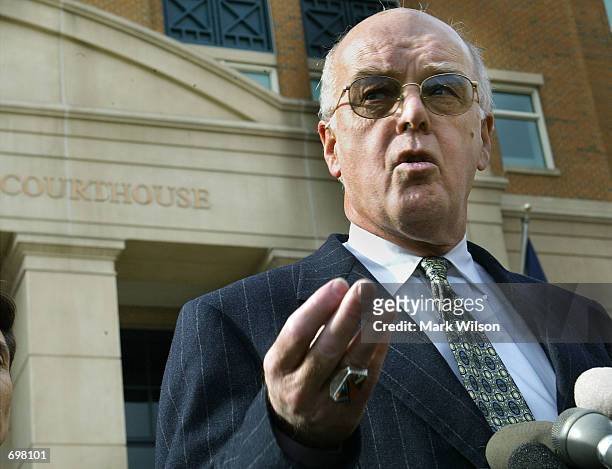 James Brosnahan, lawyer for American Taliban John Walker Lindh makes remarks outside the Federal Court House February 6, 2002 in Alexandria Va. Lindh...