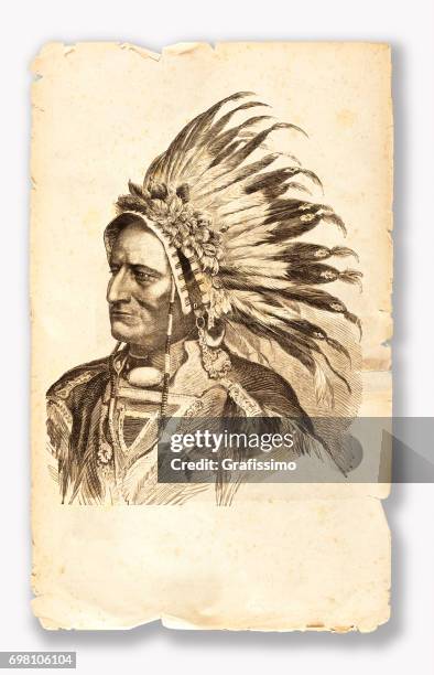 sitting bull native american tribal chief 1881 - apache culture stock illustrations