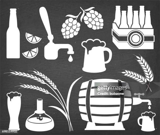 beer brewery process and equipment vector icon set - beer tasting stock illustrations