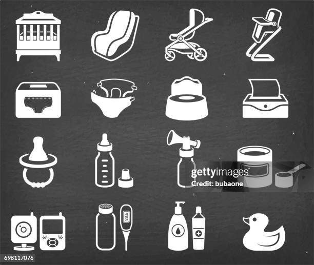 baby-produkte, nahrung und pflege vektor icon-set - brustwarze stock-grafiken, -clipart, -cartoons und -symbole