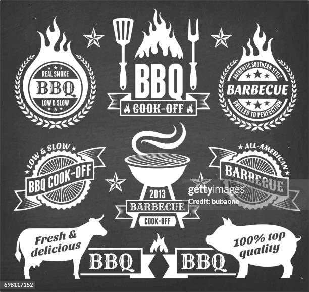 summer barbecue vector icon set collection - american bbq stock illustrations