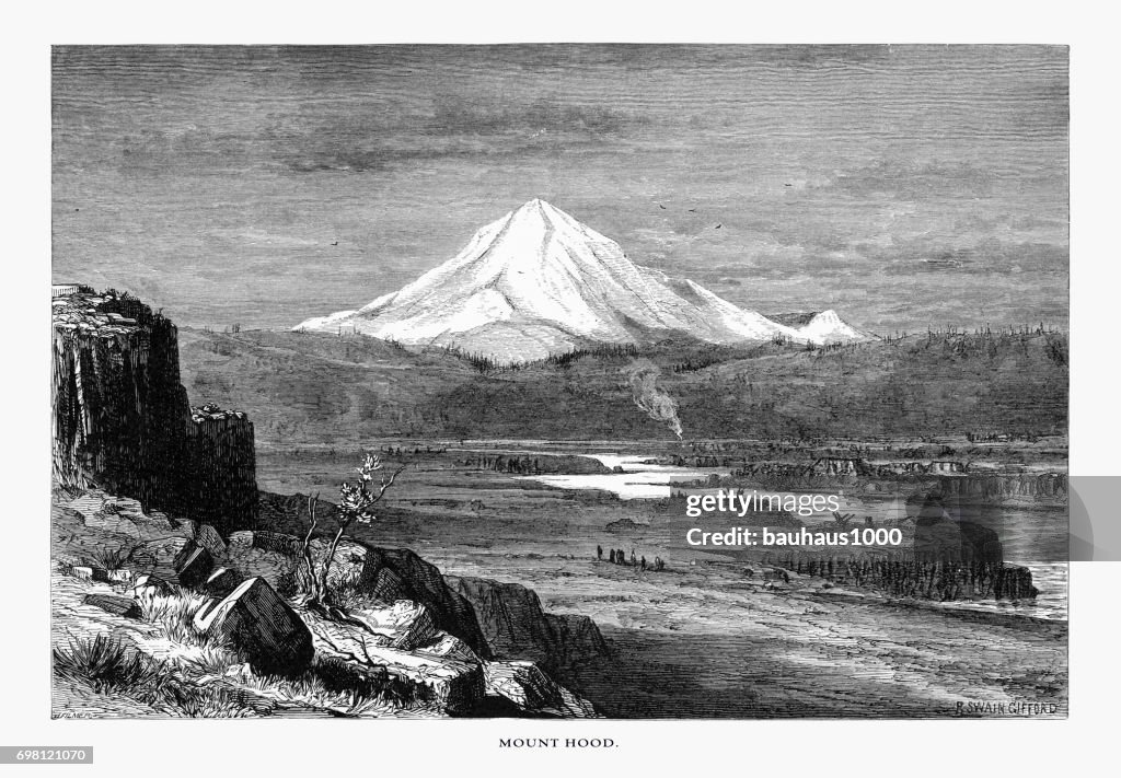Mount Hood, Oregon, United States, American Victorian Engraving, 1872