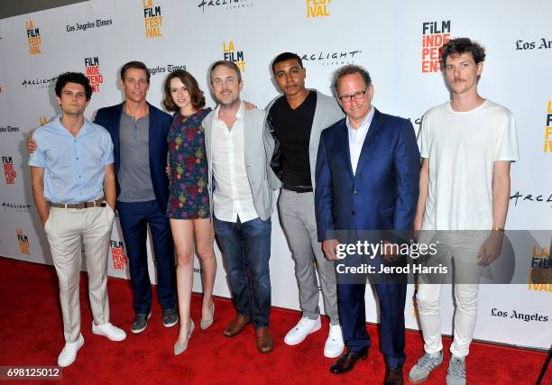 Ward Horton, Dylan McTee, Alex Essoe, Julius Ramsay, Joseph Lee Anderson, Ralph Petrarca and Matt Myers attend the screening of "Midnighters" during...