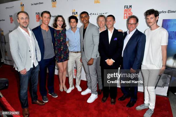 Julius Ramsay, Ward Horton, Dylan McTee, Alex Essoe, Joseph Lee Anderson, Ralph Petrarca and Matt Myers attend the screening of "Midnighters" during...