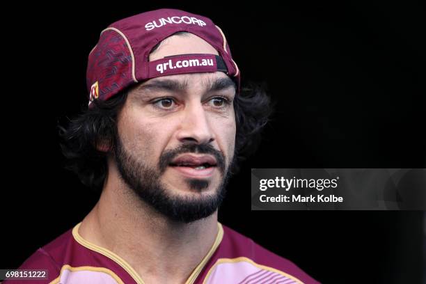 Johnathan Thurston walks out onto the field during a Queensland Maroons State of Origin captain's run at ANZ Stadium on June 20, 2017 in Sydney,...