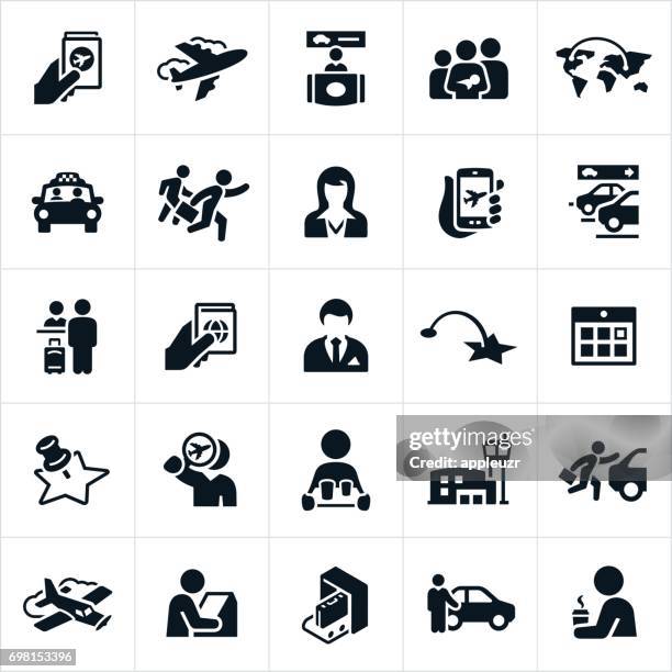 ilustraciones, imágenes clip art, dibujos animados e iconos de stock de iconos de viajes aéreos - business travel