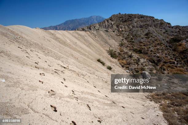 Desert bighorn sheep tracks are seen on a hillside along the San Andreas Fault on June 17, 2017 near Palm Springs, California. An earthquake early...