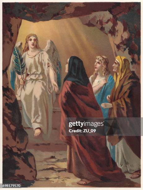 bildbanksillustrationer, clip art samt tecknat material och ikoner med kvinnorna vid graven av kristus, chromolithograph, publicerade 1886 - resurrection religion
