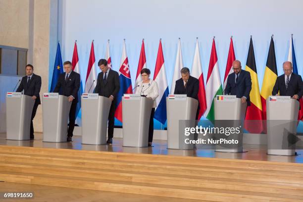 Luxembourg Xavier Bettel, Slovakia Robert Fico, Netherlands Mark Rutte, Poland Beata Szydlo, Hungary Viktor Orban, Belgium Charles Michel and Czech...