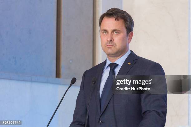 Prime Minister of Luxembourg Xavier Bettel during the Visegrad Group and Benelux Countries meeting in the Chancellery of the Prime Minister in...