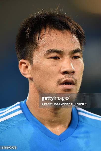 Japan's Shinji Okazaki during a training session at Arena das Dunas in Natal