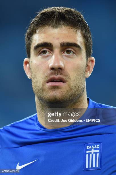Greece's Sokratis Papastathopoulos during a training session at Arena das Dunas in Natal