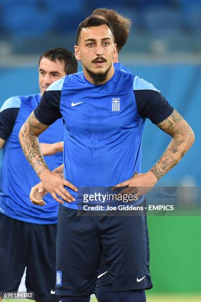 Greece's Konstantinos Mitroglou during a training session at Arena das Dunas in Natal