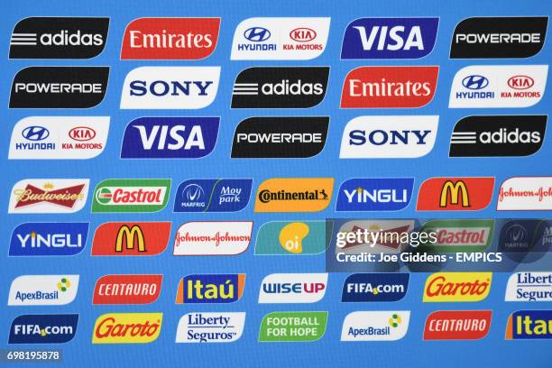 Official sponsors and partners of the FIFA World Cup 2014 during a press conference at Arena das Dunas in Natal