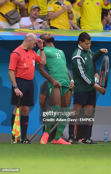 Ivory Coast's Didier Drogba is substituted on for Wilfried Bony