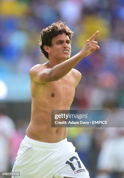 Costa Rica's Yeltsin Tejeda celebrates after the final whistle