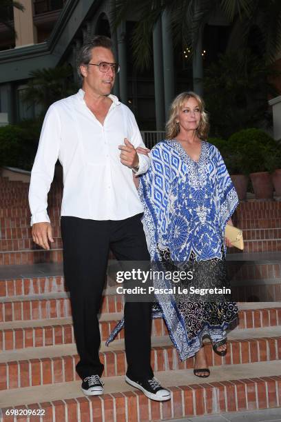 John Corbett and Bo Derek attend the Golden Nymph Nominees party at the Monte Carlo Bay hotel on day 4 of the 57th Monte Carlo TV Festival on June...