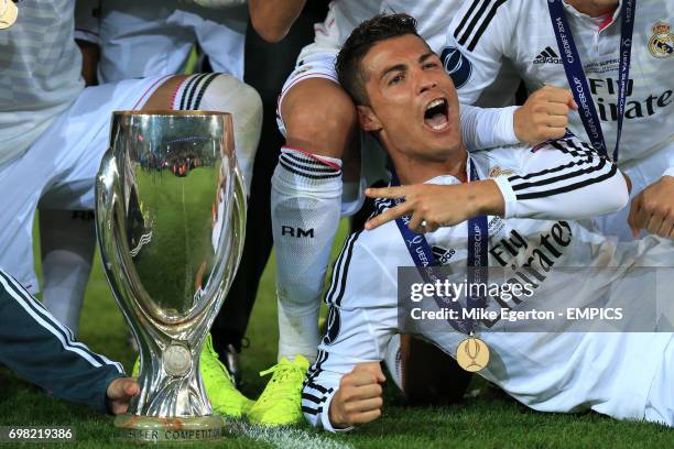 Real Madrid's Cristiano Ronaldo celebrates victory in the UEFA Super Cup