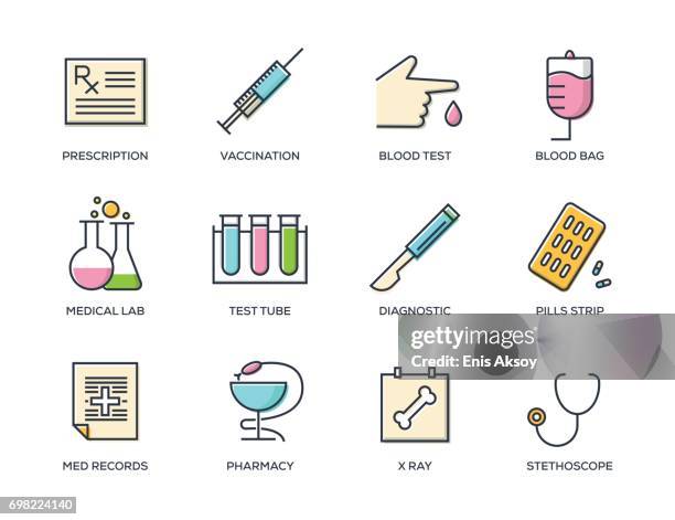 ilustrações, clipart, desenhos animados e ícones de linha medical icon set - laboratório médico