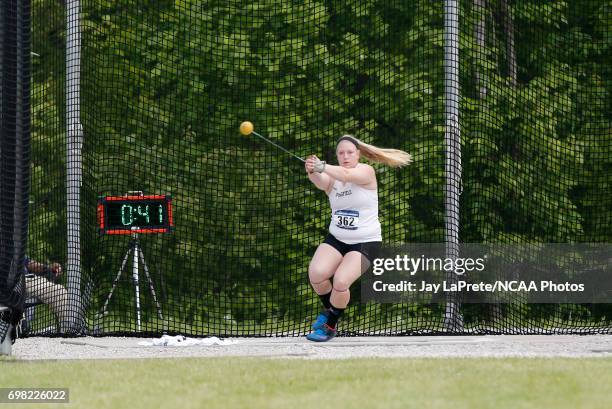 Carly Markos of Springfield College competes in the hammer throw during the Division III Men's and Women's Track & Field Championships held at the...