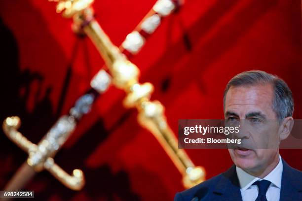 Mark Carney, governor of the Bank of England, speaks at the delayed annual Mansion House speech, usually delivered at the annual Bankers and...