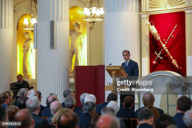 Mark Carney, governor of the Bank of England, speaks at the delayed annual Mansion House speech, usually delivered at the annual Bankers and...