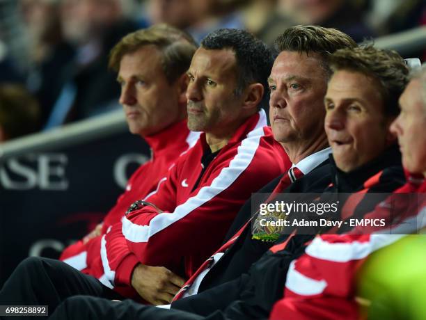 Manchester United's Manager Louis van Gaal and his assistant Ryan Giggs during the game