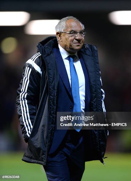 Fulham manager Felix Magath leaves the pitch at full time