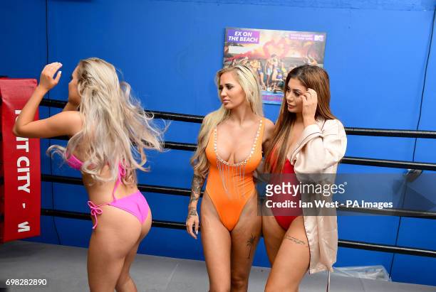 Georgia Crone, Che McSorely and Chloe Ferry attending the Ex On The Beach Photocall, held at the Fight City Gym, London. PRESS ASSOCIATION Photo....