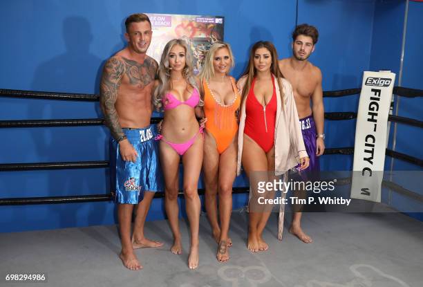 David Hawley, Chloe Ferry, Georgia Crone, Che McSorley and Josh Ritchie attend an Ex on the beach photocall to launch series 7 at the Fight City Gym...