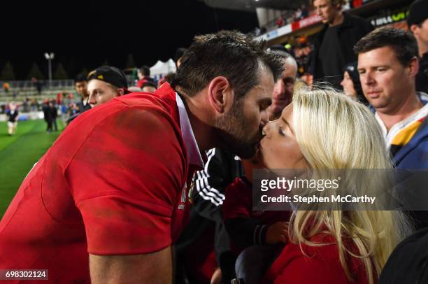 Hamilton , New Zealand - 20 June 2017; Jared Payne of the British & Irish Lions with his fiance Christina Beattie and 11-month-old son Jake following...
