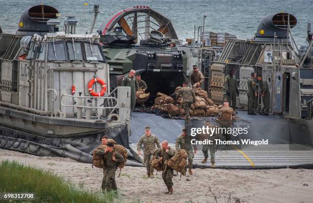 Soldiers offload a Landing Craft Air Cushion during an Amphibious Landing Exercise on June 08, 2017 in Oldenburg, Germany.