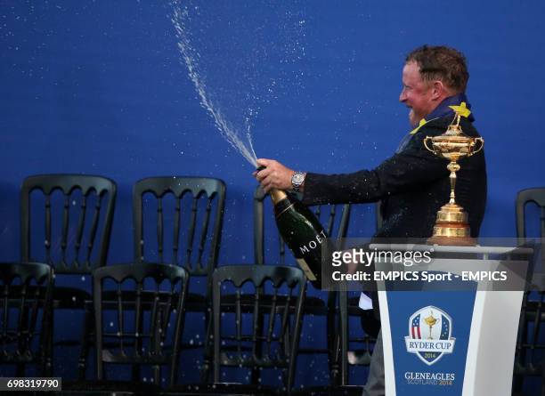 Europe's Jamie Donaldson celebrates with the Ryder Cup