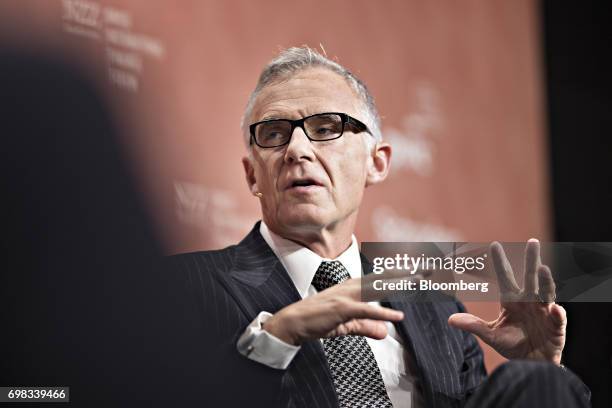 Urs Rohner, chairman of Credit Suisse Group AG, gestures as he speaks during the Swiss International Finance Forum in Bern, Switzerland, on Tuesday,...