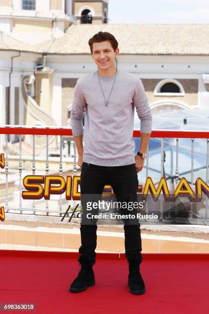 Actor Tom Holland attends a photocall for Spiderman Homecoming at Zuma on June 20, 2017 in Rome, Italy.