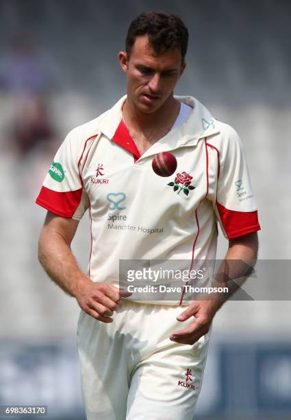 Ryan McLaren of Lancashire during day two of the Specsavers County Championship game between Lancashire and Hampshire at Old Trafford on June 20,...