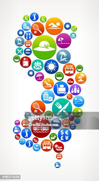 new jersey resort vacation and amenities vector button pattern - lock box vector stock illustrations