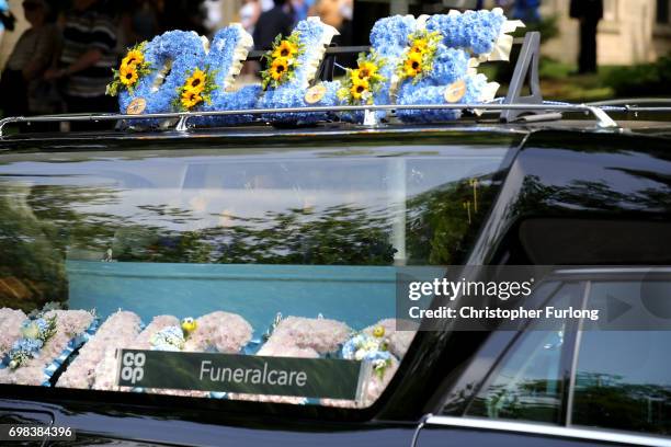 The coffin of Manchester attack victim Olivia Campbell-Hardy arrives at at The Parish Church of St Anne, in Tottington on June 20, 2017 in Bury,...