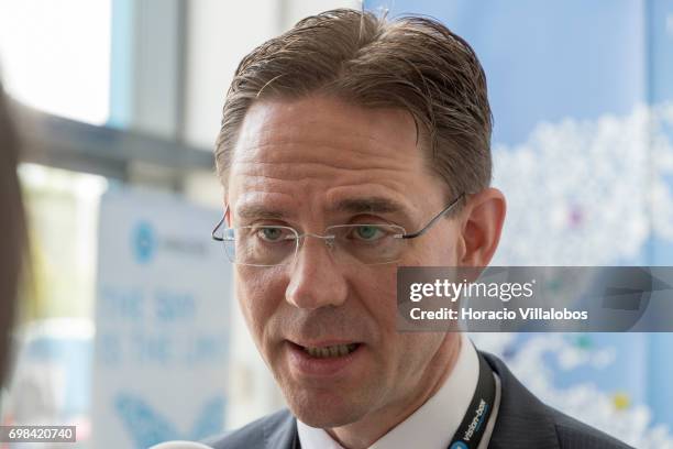 European Commission Vice-President Jyrki Katainen, in charge of Jobs, Growth, Investment and Competitiveness, talks to the press during his visit to...