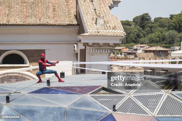 Spiderman double during the Spider-Man: ''Homecoming" Movie Photocall at Zuma Restaurant Terrace in the top of the Fendi Palace on June 20 , 2017 in...