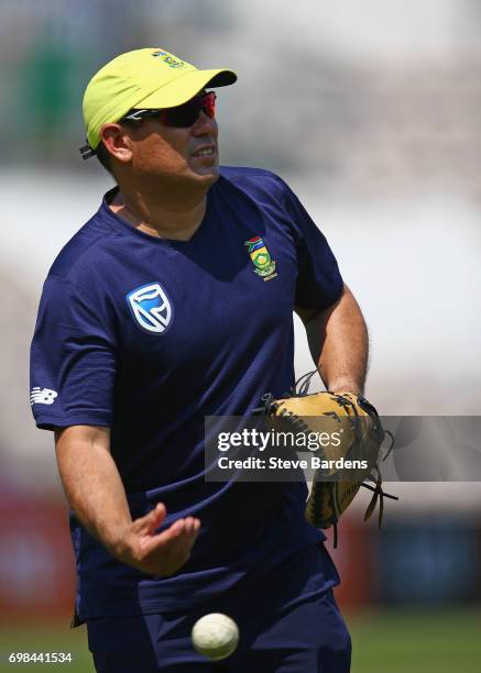 The South Africa Coach Russell Domingo takes part in a South Africa nets session ahead of the Twenty20 International between England and South Africa...