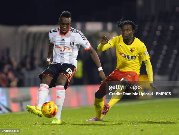 Fulham's Seko Fofana is challenged by Watford's Juan Carlos Paredes during the Sky Bet Championship match at Craven Cottage, London.