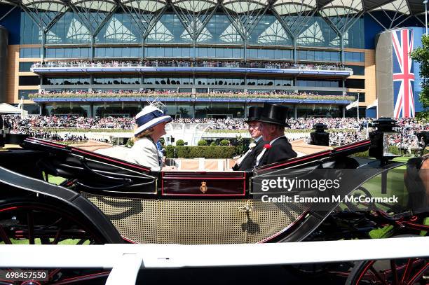 Peter Phillips, Autumn Phillips, Jane Fellowes, Baroness Fellowes and Robert Fellowes, Baron Fellowes on day 1 of Royal Ascot at Ascot Racecourse on...