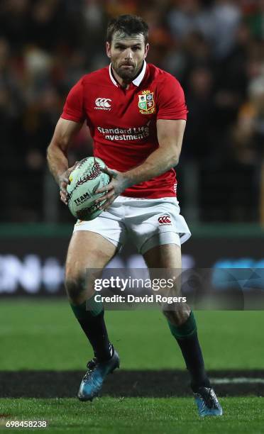 Jared Payne of the Lions runs with the ball during the match between the Chiefs and the British & Irish Lions at Waikato Stadium on June 20, 2017 in...