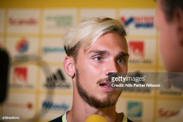 Linus Wahlqvist of Sweden during the Swedish U21 national team press conference at IBB Grand Hotel Lublinianka on June 20, 2017 in Lublin, Poland.
