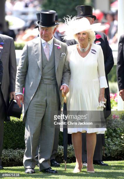Prince Charles, Prince of Wales and Camilla, Duchess of Cornwall in the parade ring during Royal Ascot 2017 at Ascot Racecourse on June 20, 2017 in...