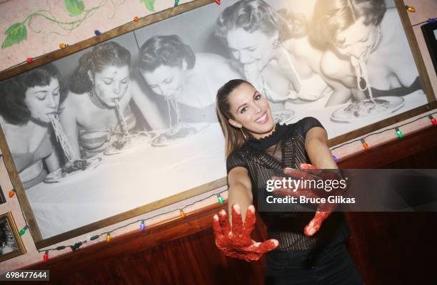 Miss Universe 2017 Iris Mittenaere visit Buca di Beppo Times Square on June 19, 2017 in New York City.