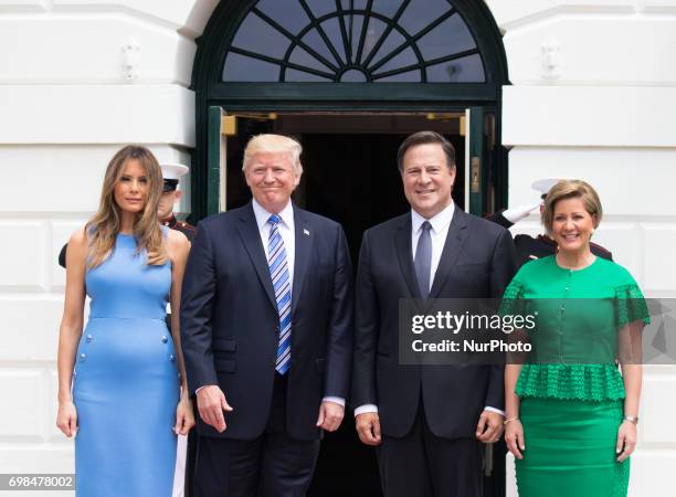 , First Lady Melania Trump, and President Donald Trump, welcomed President Juan Carlos Varela and Mrs. Lorena Castillo Varela of Panama, at the South...